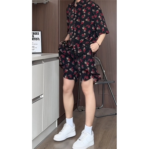 短袖衬衫男+短裤男套装男100%聚酯纤维M-5XL大码TZ78702P50控98图片
