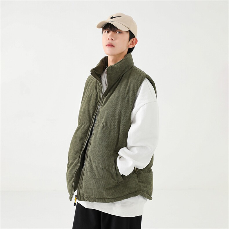冬季灯芯绒棉马甲男复古加厚立领棉服情侣外套配挎包8516-P70,男装棉衣,电商B306