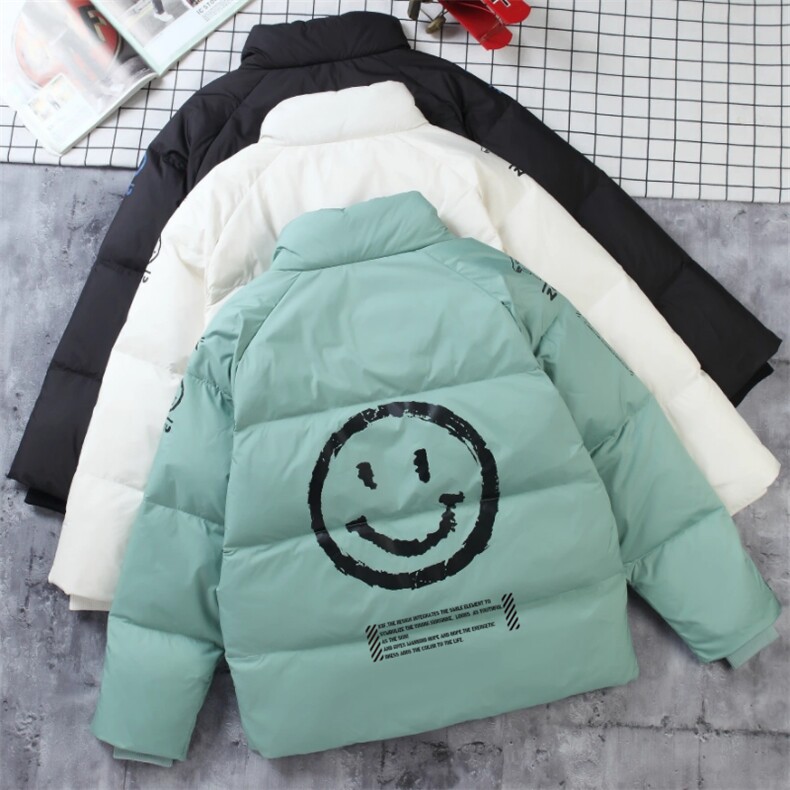 经典笑脸杠连帽短款时尚韩版白鸭绒羽绒服外穿学生情侣班服，男装羽绒服，星座301D-5(原星座1415）