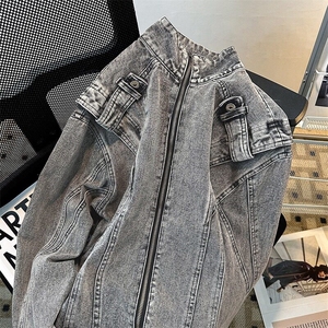 重工拼接短款牛仔外套潮牌欧美街头机车服夹克男8636 P72图片