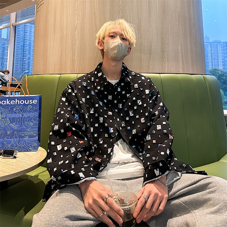 2023港风文艺破洞夹克男春夏宽松潮流外套衬衫,男装衬衫,星座716-3