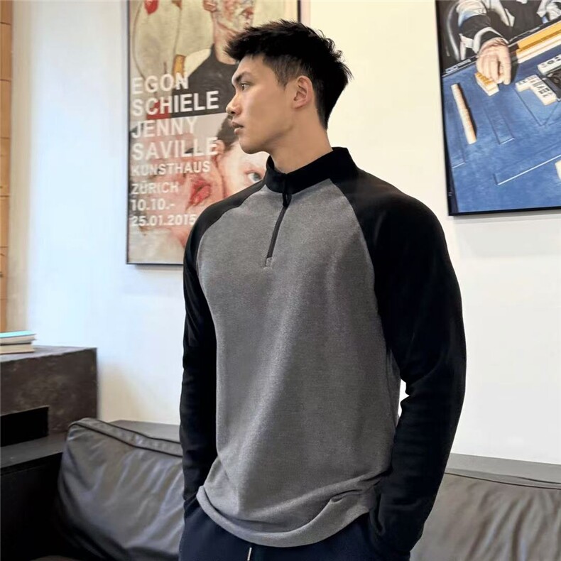 【网图慎用】TX02德绒打底衫运动保暖撞色拉链T恤,男装T恤,电商A466
