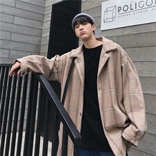 秋冬格子外套男韩版潮流帅气bf毛呢大衣ins宽松港风风衣WT569-p70图片