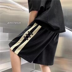 2025夏季新款短裤男篮球运动条纹拼色直筒宽松大码美式五分裤子，男装牛仔裤，星座1210-1