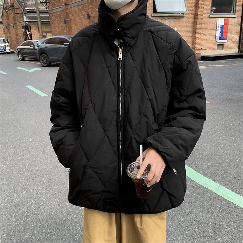菱形格立领保暖棉衣男冬季加厚简约宽松情侣棉服1001-1-MY906-P85，男装棉衣，星座1001-1