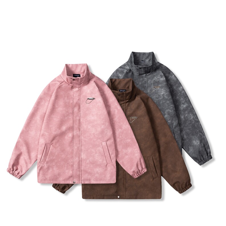 白底立领PU皮复古做旧面料金属装饰设计夹克男JK77758P90控128，男装夹克，星座227-7