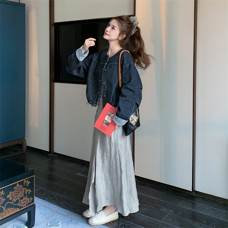 蕾丝拼接短款牛仔外套女春秋2025新款小个子夹克上衣流行爆款气质,女装短外套,2C087