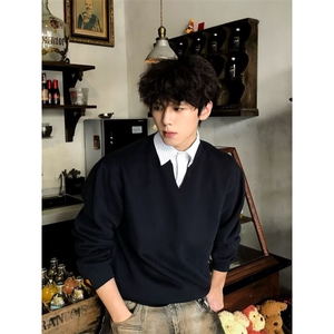 1506-1/WA101/P46布老哥Blog春季美式假两件叠穿卫衣宽松图片