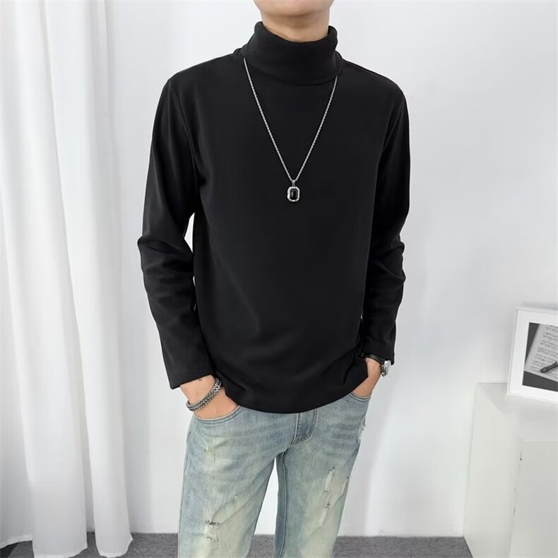 德绒高领打底衫男秋冬季修身长袖t恤休闲高级感内搭纯色上衣T02,男装T恤,星座1116A-2（原606A-1）