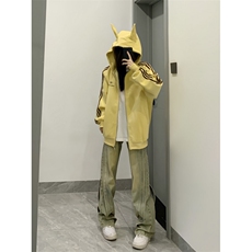 【有货】A1021CC-特P52三杠条纹织带小恶魔耳朵连帽开衫卫衣男女，男装卫衣，星座1007（原301D）