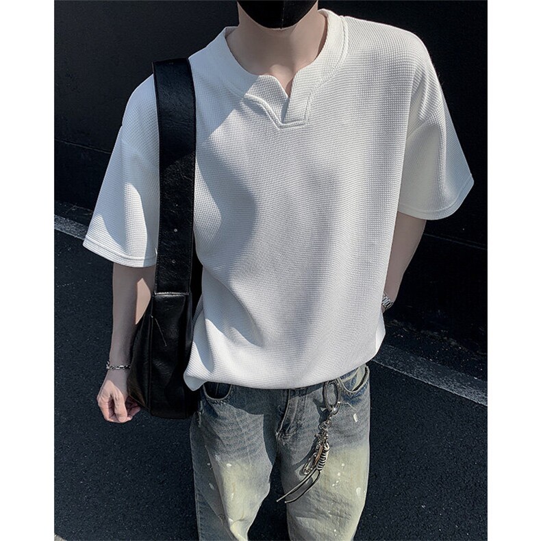 A17-特P20华夫格亨利领短袖T恤男,男装T恤,电商B369（原A024）