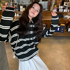 oversize条纹卫衣女春秋2025新款美式复古侧边拉链洋气上衣外套，女装卫衣/绒衫，2C085