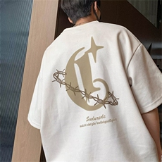美式复古字母印花麂皮绒短袖T恤男潮牌宽松重磅百搭体恤HT16-P28，男装T恤，星座1008-1