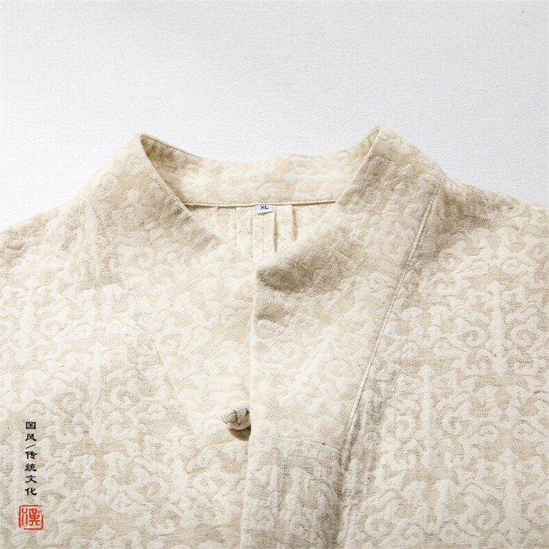 春装新款风男装棉麻提花男士改良汉服男士衬衫C248P75,男装衬衫,钱塘802
