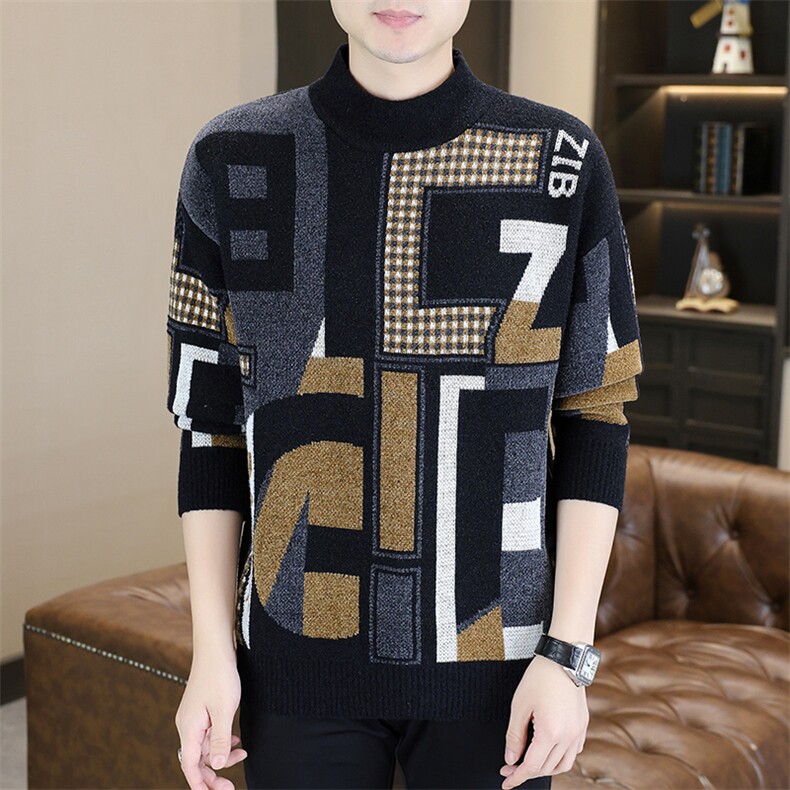 秋冬新款男士加厚潮流针织衫青少年内搭个性图案1018-1-M627-P48,男装针织衫/毛衣,星座1018-1​