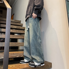 8XL-M加肥加大码牛仔裤复古直筒工装裤痞帅休闲阔腿长裤NZ9008P60，男装牛仔裤，电商B238