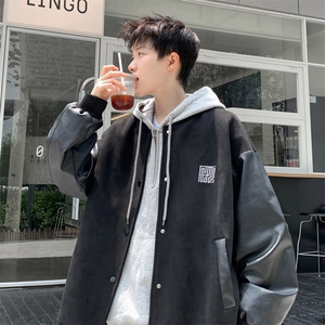 ！2023新款男士加厚鹿皮绒拼皮夹克棒球服外套JK191P85控138图片