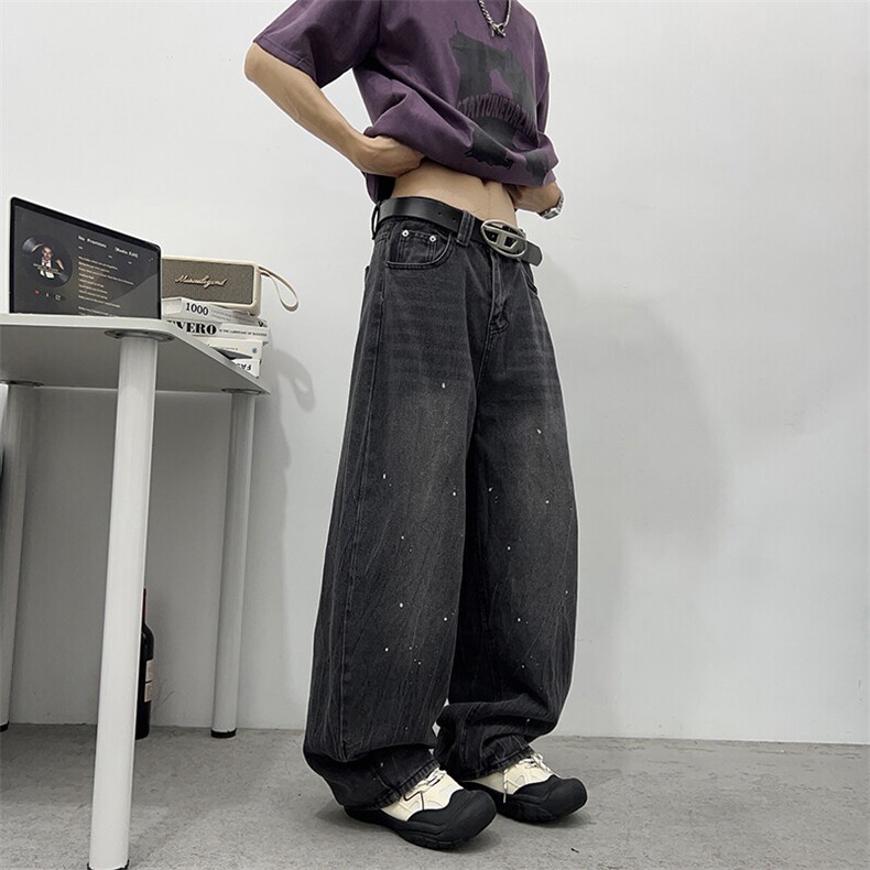 美式水洗印花牛仔裤男女嘻哈宽松复古阔腿裤子弯刀裤NZ0158-P52,男装牛仔裤,星座308B-1