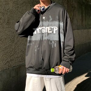 703-WW005 秋季基础款泼漆效果印花圆领套头卫衣图片
