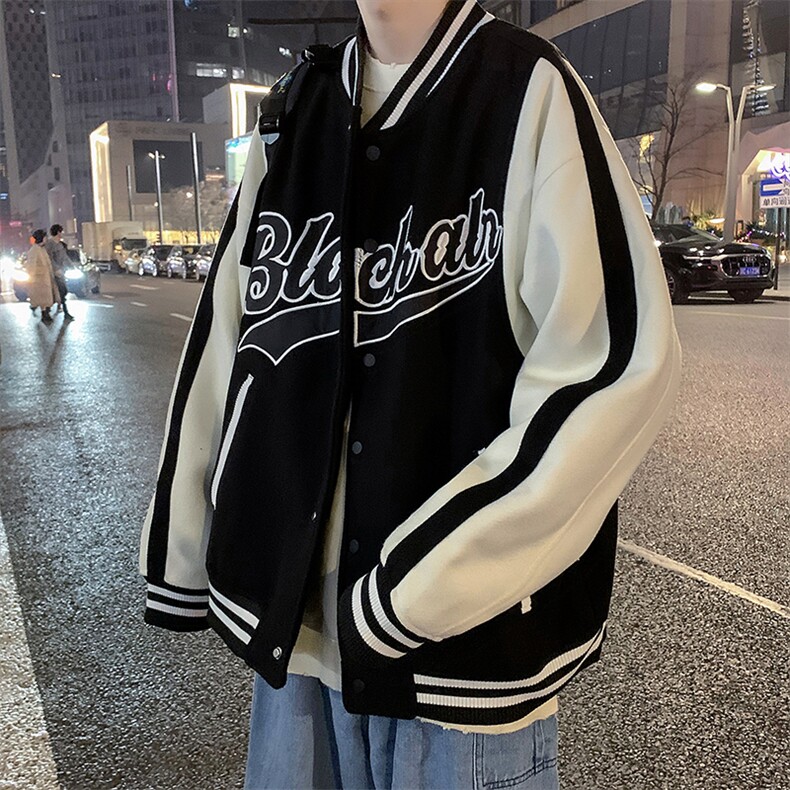 撞色刺绣棒球服男士潮牌宽松春秋季工装夹克外套港风WT101-P58图片
