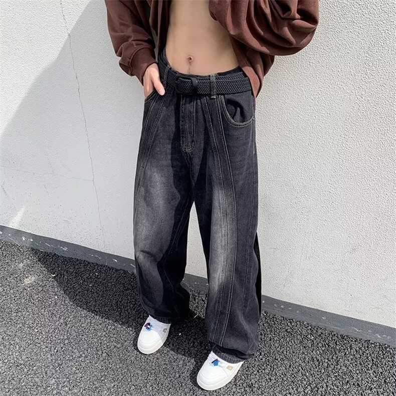 美式复古蓝牛仔裤男款夏季高级感潮牌百搭裤子痞帅宽松直筒阔腿裤,男装牛仔裤,星座716-4