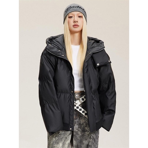 现货5W件冬季三防重磅boxy短款羽绒连帽PU皮棉衣外套防风加厚棉服图片