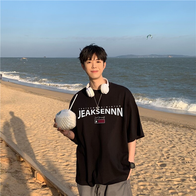 2025夏季新款抖音品质潮流字母印花宽松短袖dcm299-特批20控38,男装T恤,星座605(原A050)