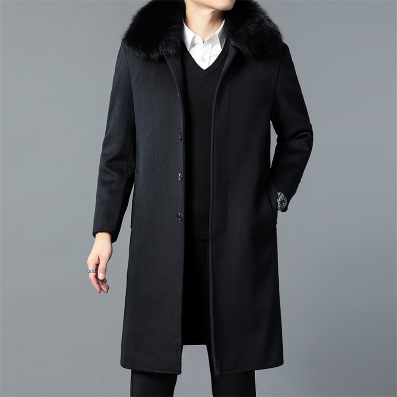 DZ6607钱塘2020-3冬季厚款商务休闲毛领长款中年男士毛呢大衣P240,男装毛呢大衣,钱塘207-3