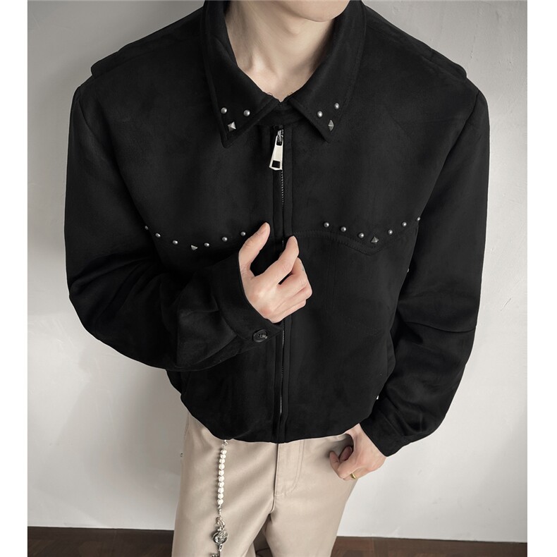 春季新款麂皮绒铆钉设计夹克JK962-特P85控158，男装夹克，电商A072