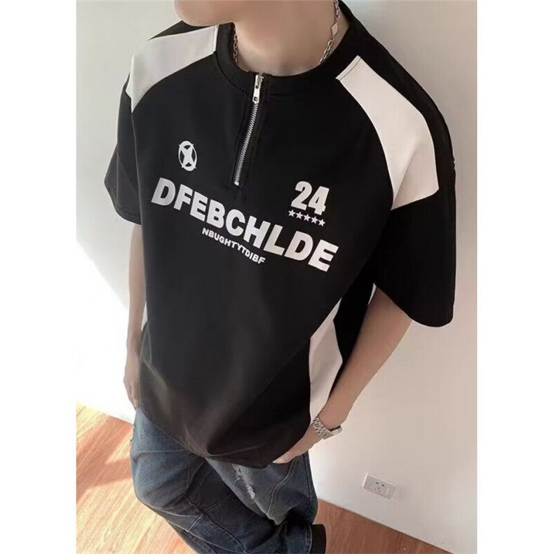 美式拼接撞色短袖插肩青春重磅纯棉少年感情侣休闲T恤男T76,男装T恤,星座1116A（原606A-3）