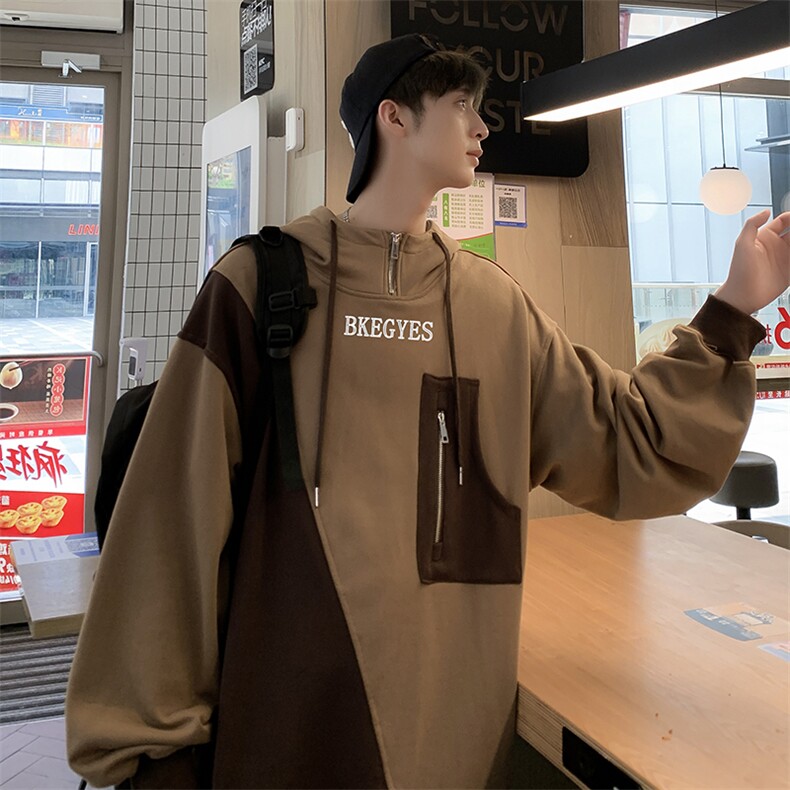 WY08-P37设计感半拉链套头连帽卫衣,男装卫衣,星座1501-1