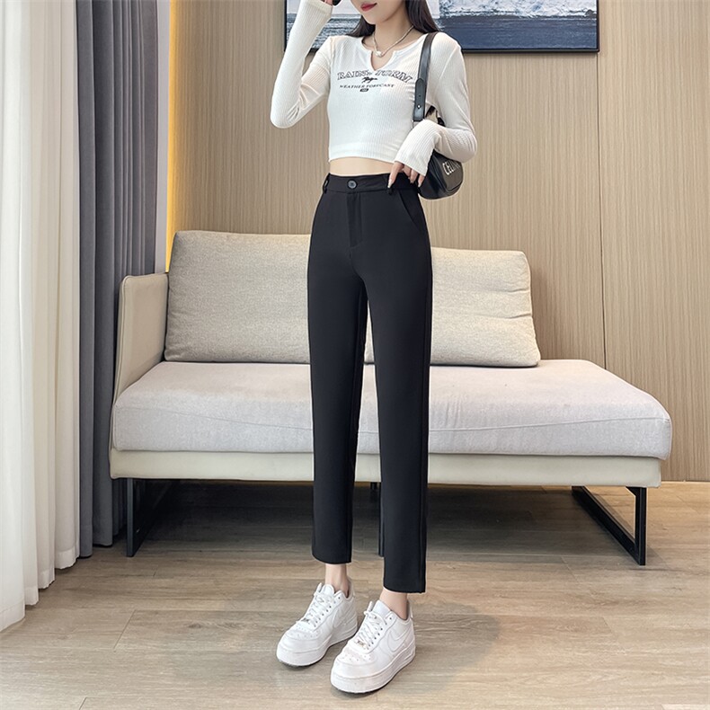 弹力黑色西装裤女2024新款八九分休闲小脚西裤烟管萝卜裤子春秋,女装休闲裤,云美莎专业女裤-全店现货
