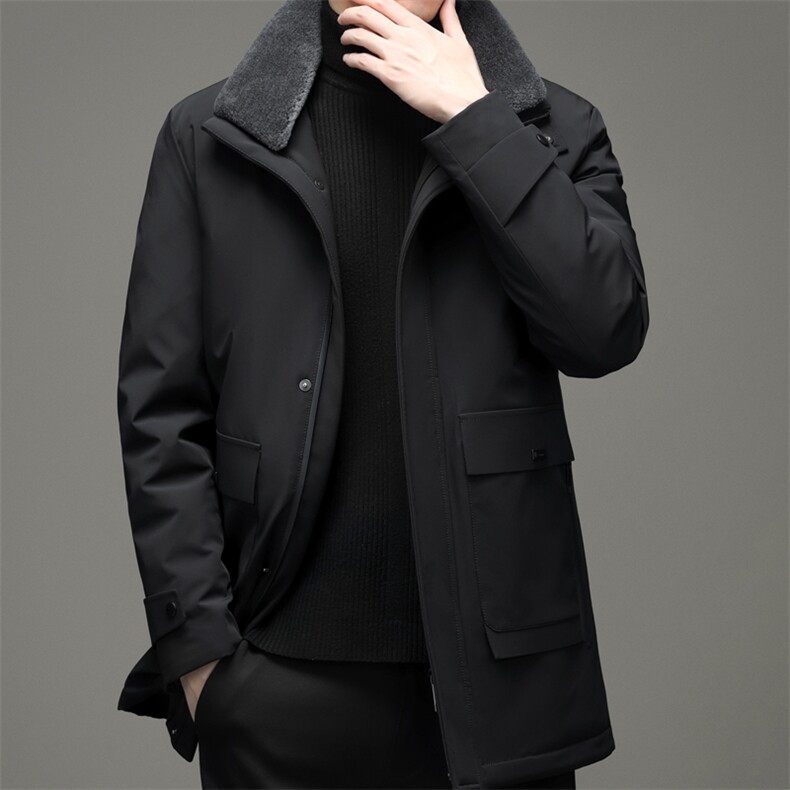 羽绒服男2023冬季中年男士翻领商务休闲爸爸装纯色保暖加厚外套图片