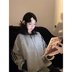 抖音得物高品质26春装美式高街重磅结构拼接织带立领卫衣外套CM42，女装短外套，电商A486