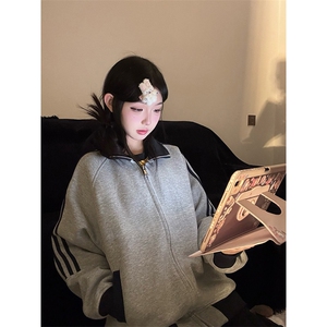 抖音得物高品质26春装美式高街重磅结构拼接织带立领卫衣外套CM42图片