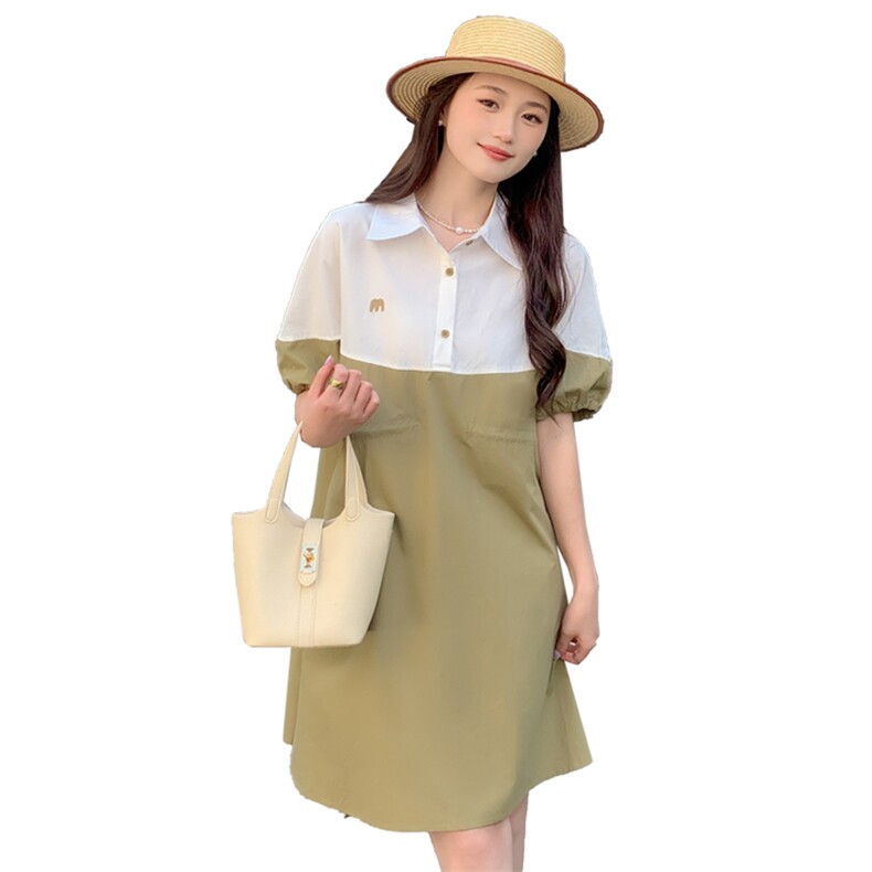 《现货新品》撞色拼接翻领宽松舒适连衣裙,女装连衣裙,MQ