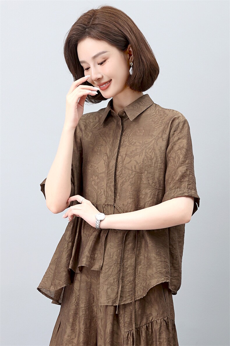 妈妈休闲天丝衬衫女夏中年洋气减龄时尚高端宽松,女装衬衫,雪樱依海