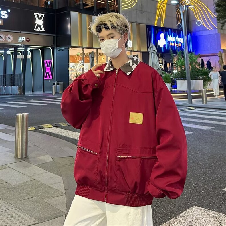 薄美式复古撞色酒红色工装外套春秋2024新款秋季男女夹克J213/P62,男装夹克,星座506