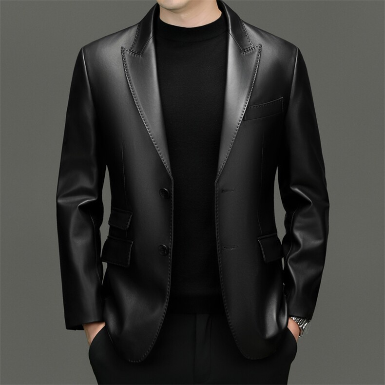 海宁真皮皮衣2025年新款中年男士纯色真皮休闲西装绵羊皮西服外套,男装西服套装,电商B360A（原721A）