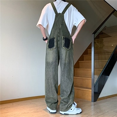 背带裤男韩版潮流高街帅气个性2023夏季新款ins宽松长裤RK775-P60，男装牛仔裤，星座412-3