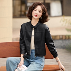 2025春秋季新款皮衣外套女短款立领时尚休闲小个子机车皮夹克上衣，女装皮衣，跑量工厂店