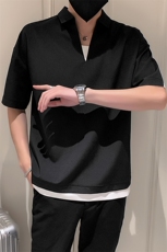 小伙风~夏季V领假两件中袖T恤衬衫V18/P45，男装T恤，电商B331