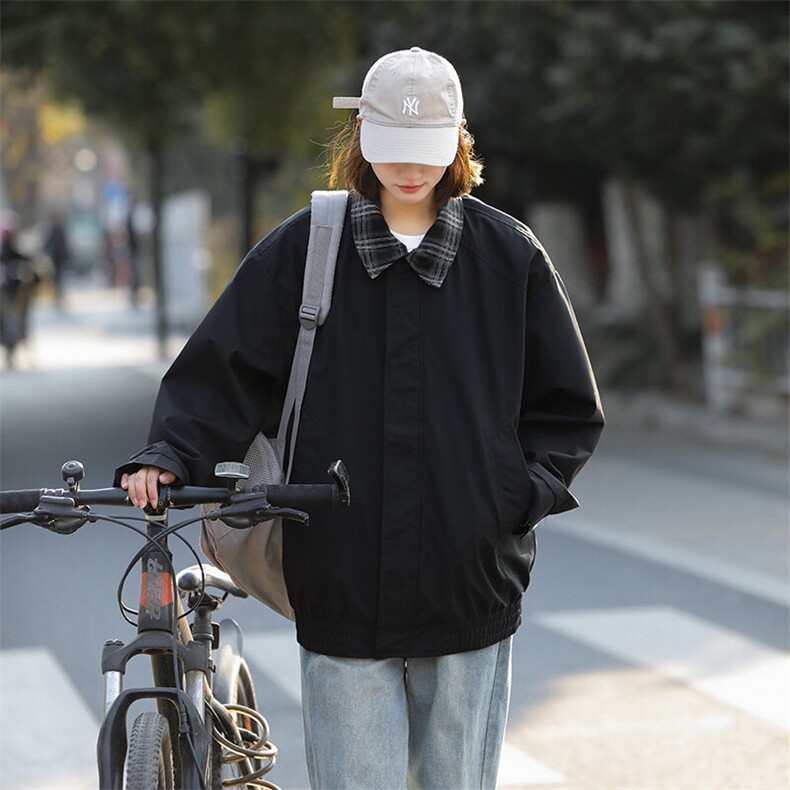 中性风格子夹克春季假两件潮牌翻领棒球服大码外套A436-1802-P75,男装夹克,电商A436