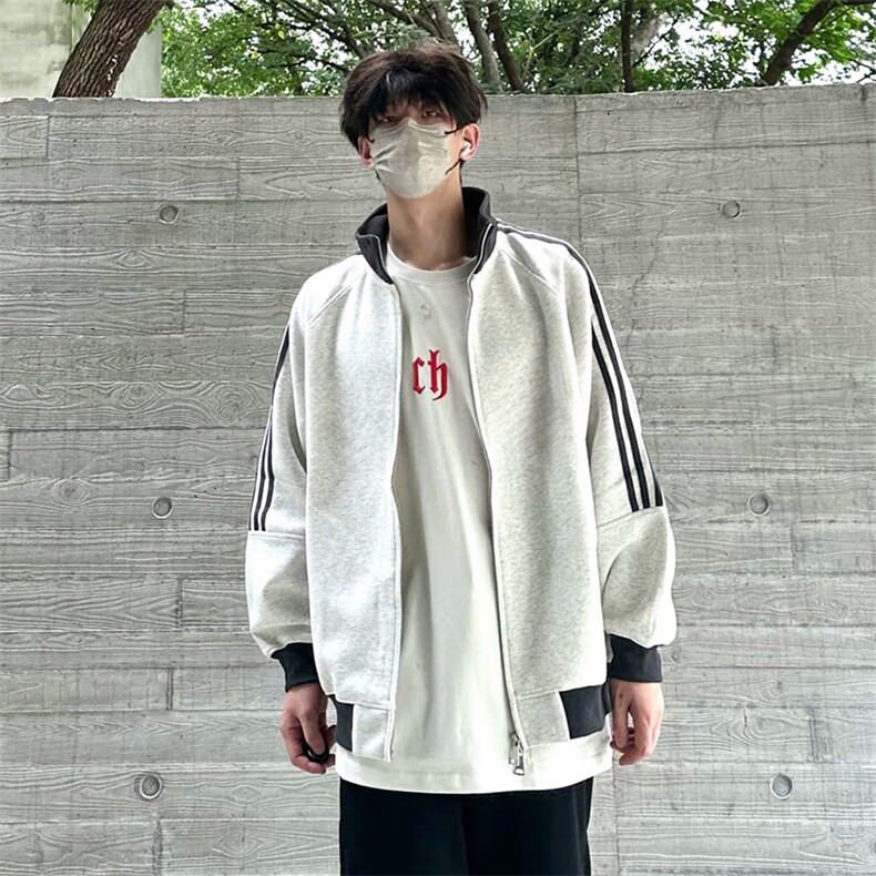 抖音得物高品质美式高街重磅结构设计拼接织带立领卫衣外套CM42,女装短外套,电商A486-1