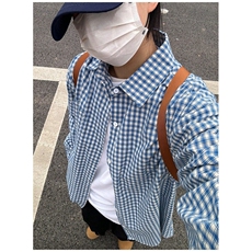 夏日韩版格子蓝色衬衫宽松衬衣宽松显瘦防晒开衫垂感外套C2266，男装防晒衣，星座1116A（原606A-3）