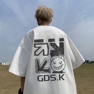 已注册/夏季外景纯棉重磅宽松短袖T恤男设计感休闲体恤DT9689/P25图片