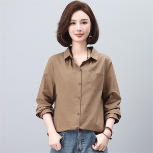 纯棉衬衫女2026春秋新款中老年妈妈大码宽松休闲全棉外穿长袖上衣图片