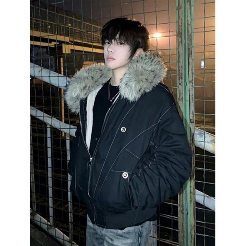 短款棉衣座山雕大毛毛领男女棉服水洗工装厚外套M916,男装棉衣,星座1116A（原606A-3）