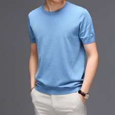 M9160502021夏季新款桑蚕丝T恤衫男纯色透气短袖白搭男装，男装T恤，电商B360
