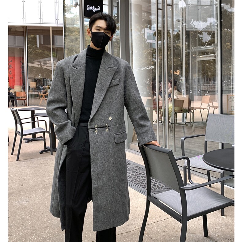 WASSUPHAPPY西装领毛呢大衣男冬季潮牌高级感痞帅中长款休闲外套,男装风衣,星座227-7